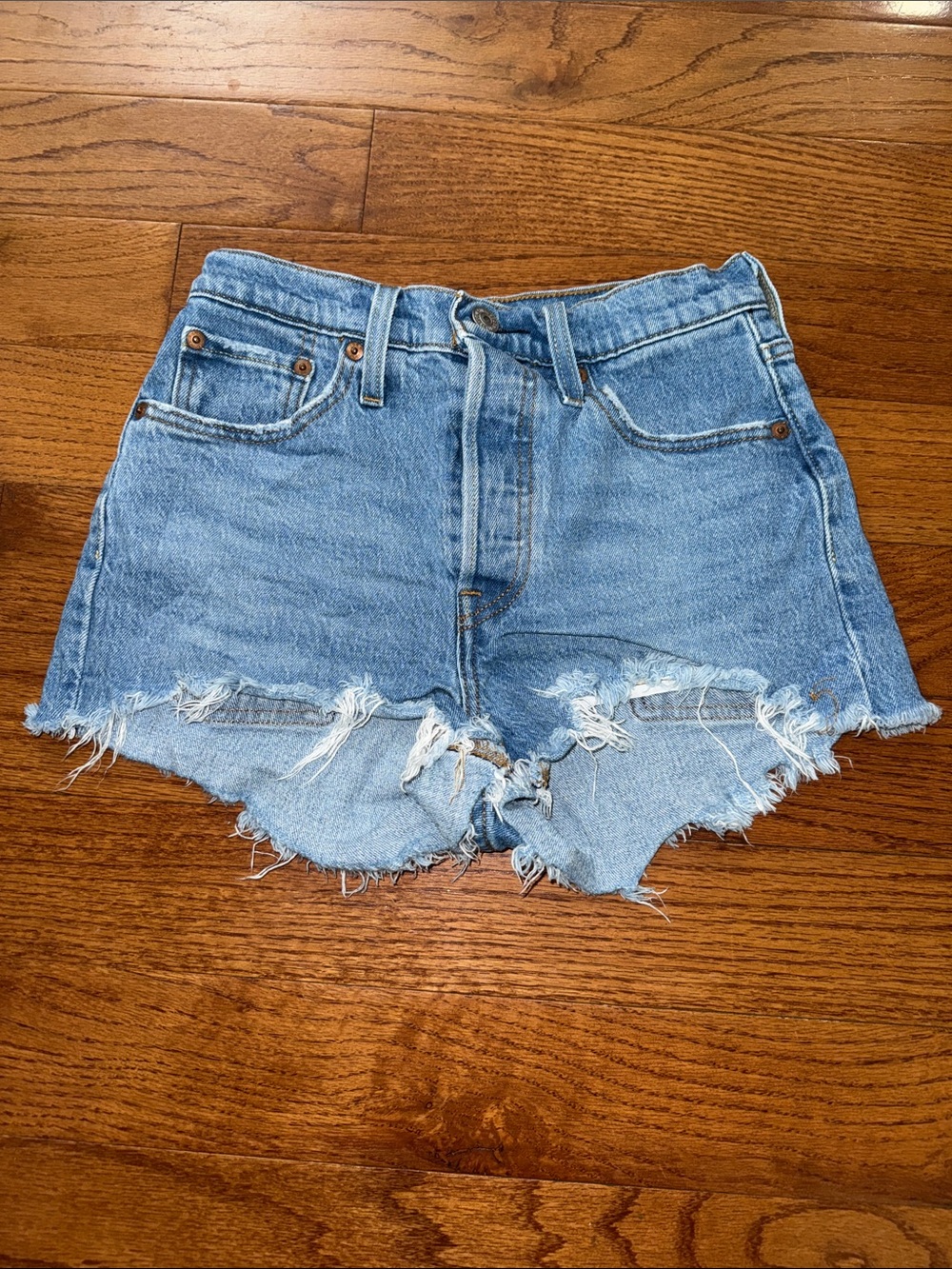 Levi's Light Blue Distressed Denim Cutoff Shorts button Fly
